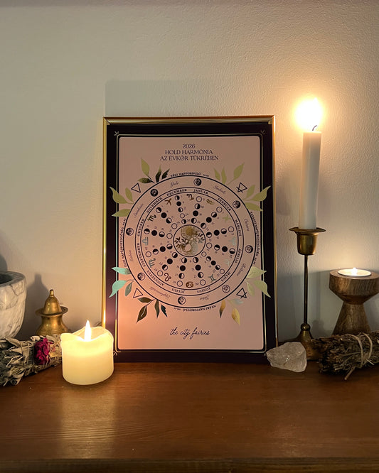 2026 Hold Harmónia naptár print, arany prégeléssel